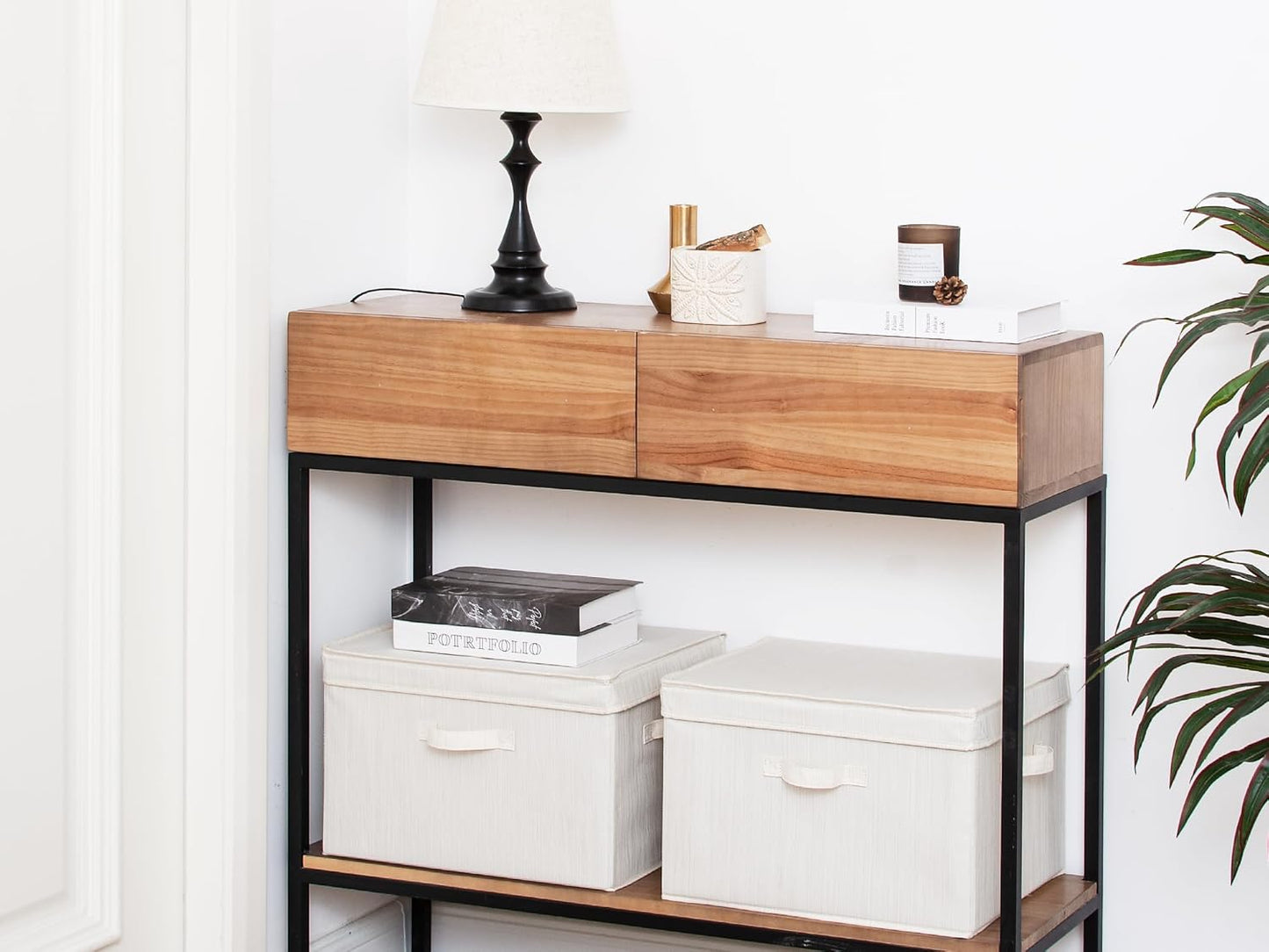 StorageWorks Closet Storage Bin with Lids, Decorative Storage Boxes with Handles, Fabric Storage Bins for Clothes, Jumbo, Mixing of Beige, White & Ivory, 2-Pack