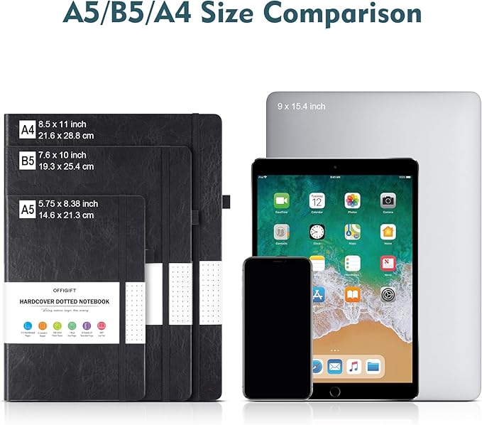 Dotted Journal Notebook, 312 Numbered Pages Large B5 Hardcover Leather Notebook, 100gsm No Bleed Paper Dot Grid Notebook with Index Pages, Dot Journal for Women Men, 7.6'' X 10'', Grey Blue