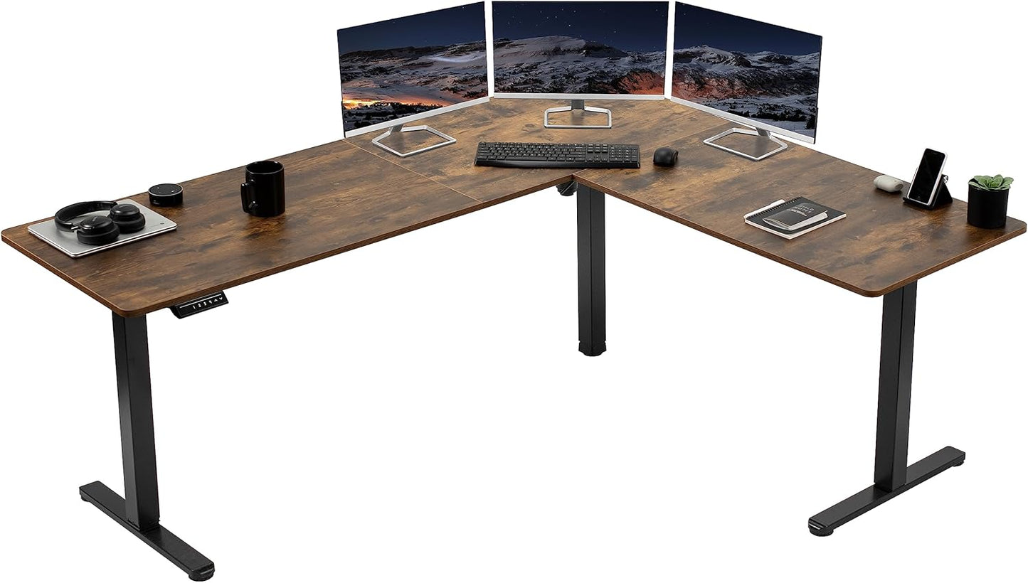 VIVO Electric Corner L-Shaped 75 x 63 in Rustic Standing Desk, Memory Height Adjustment, Vintage Brown Top Black Frame, DESK-E3CTN-75