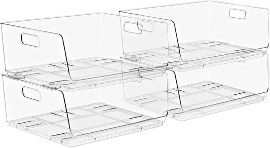 Sorbus Stackable Storage Bins Open Front - Pantry Bins for Storage and Organization - Acrylic Stackable Bins for Kitchen - Clear Pantry Organizer Bin (Large 4 Pack)