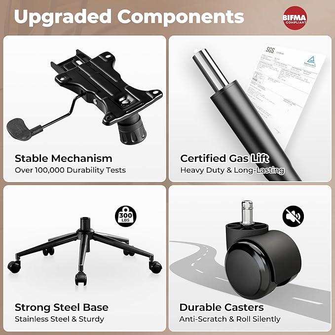 ovios Ergonomic Home Office Chair, Mid-Century Modern Faux Leather Chairs with Thickened Cushions, Comfy High Back Swivel Rolling Executive Computer Armchair (Brown, PU Leather)