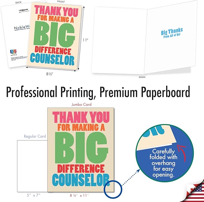 NobleWorks - Extra Large Humorous Thank You Greeting Card From Us 8.5 x 11 Inch with Envelope (1 Pack) Big, Jumbo Big Difference Counselor J8217TYG-US