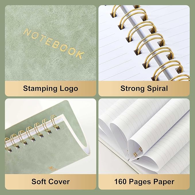 Spiral Notebook College Ruled Soft Cover Suede Aesthetic Note book 160pages 8.5" x 6.34" For Work Note taking,Journals For Writing School Office With Double-Sided Pocket,100GSM Thick Paper