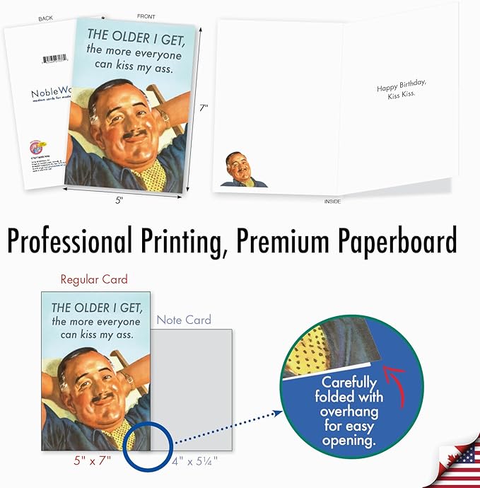 NobleWorks - Funny Birthday Greeting Card with 5 x 7 Inch Envelope (1 Card) Bday Man Everyone Kiss My Ass C7871BDG