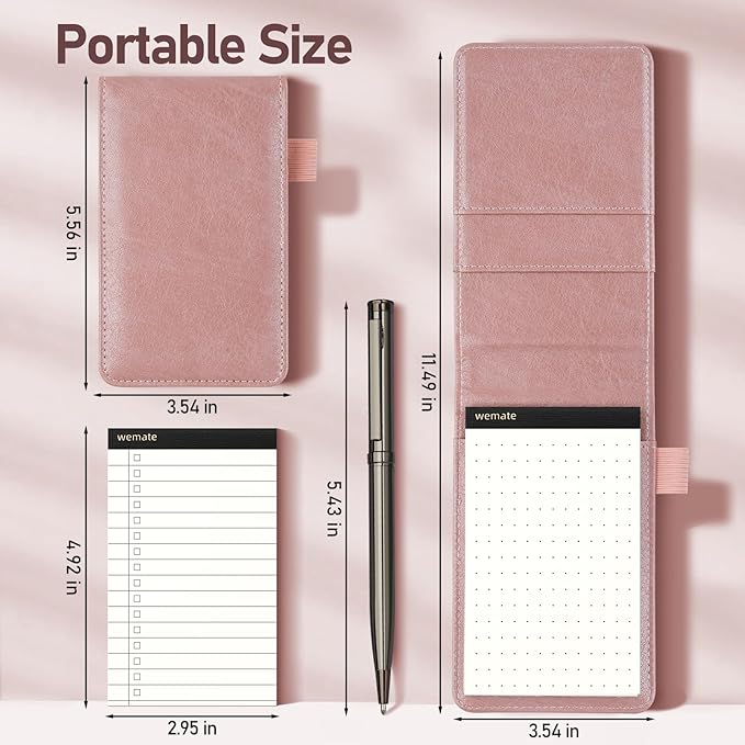WEMATE 10 Pieces Small Notepad Holder Set Pocket Notebook - Included Mini Pocket Notepad Holder Set with 8 Memo Book Refills and Metal Pen for Meetings, Daily Records, and Notes 3 x 5 Inch (Rose Gold)