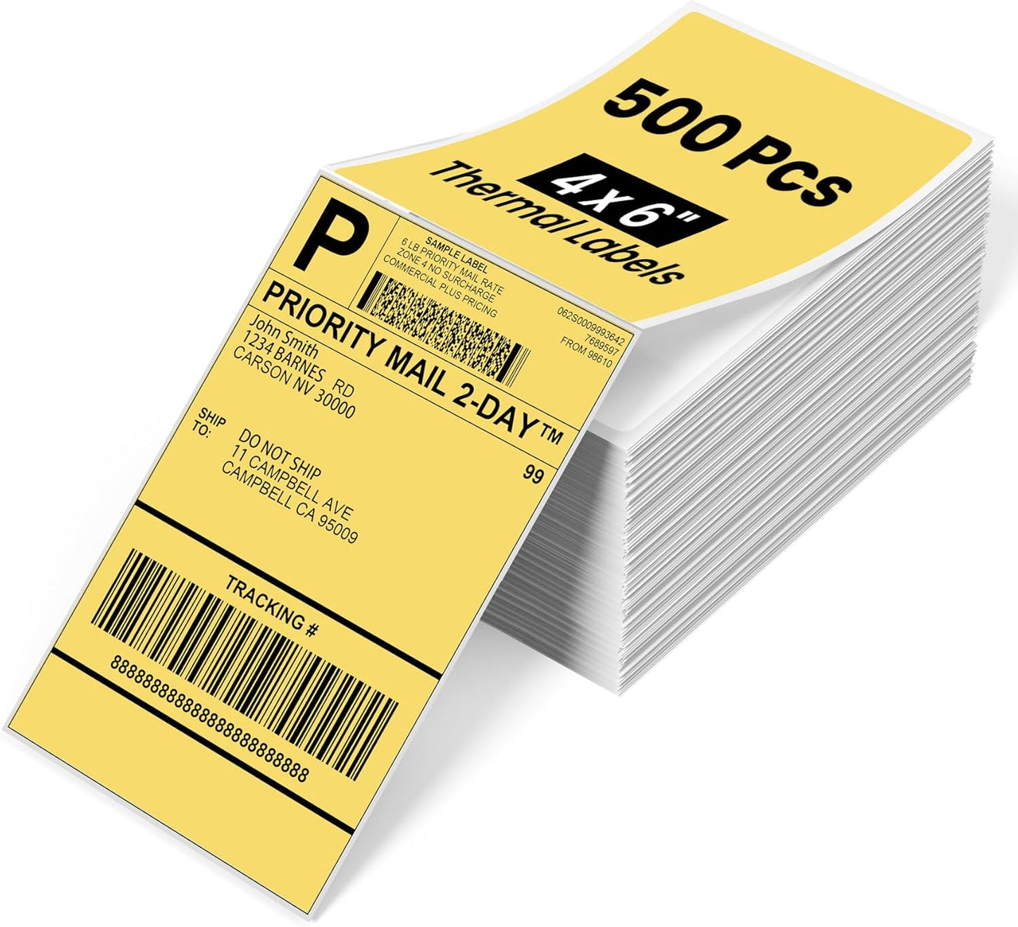 Phomemo 4x6 Thermal Label Printer Paper - 500 PCS Yellow 4"x6" Fan-Fold Shipping Supplies Labels - Water/Oilproof Label Stickers - Permanent Adhesive Thermal 4x6 Labels for Small Business