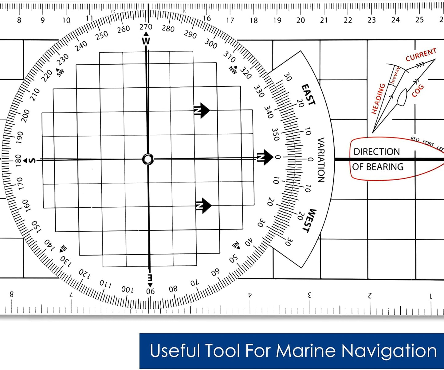 3 Pcs Basic Navigation Set, Include 16 Inch Marine Parallel Ruler with Clear Scales Navigation Divider Marine Nautical Protractor 6 Inch Marine Fixed Points Divider for Boat