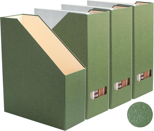 Magazine Holder - File Holder and Desk Organizer, Paperboard Book Organizer and Storage Box for Documents, Magazine Holder Rack for Classroom, Home, and Office (Leaf Green, 4-Pack)