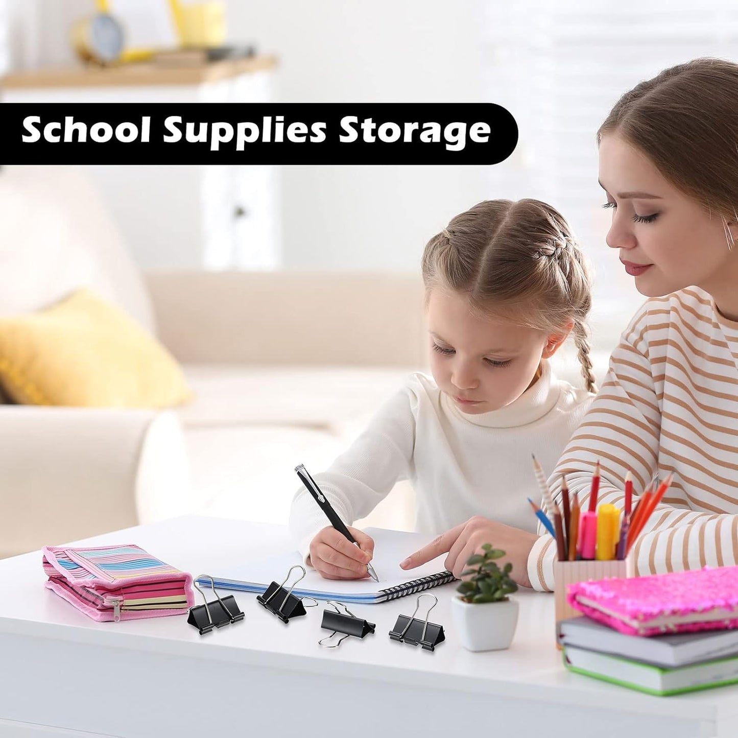 Yexiya 300 Pcs Medium Binder Clips Paper Med Clips Office Supplies Paper Clamps for Teachers Students School Office Business Paperwork Supplies (Black, 1.25 Inch)