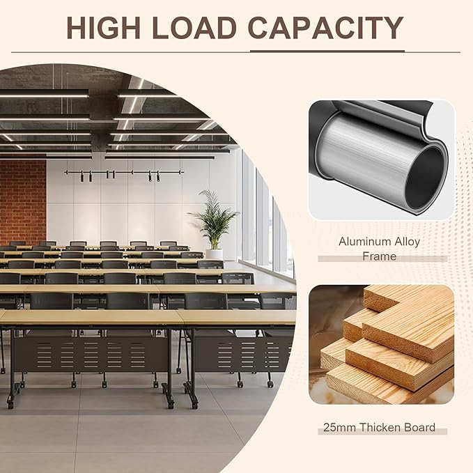 Folding Conference Room Table, Modern Conference Tables with Wheels, Large Rectangular Mobile Training Tables for Office Classroom, Foldable Modular Boardroom Seminar Table Maple (4pack L63in)