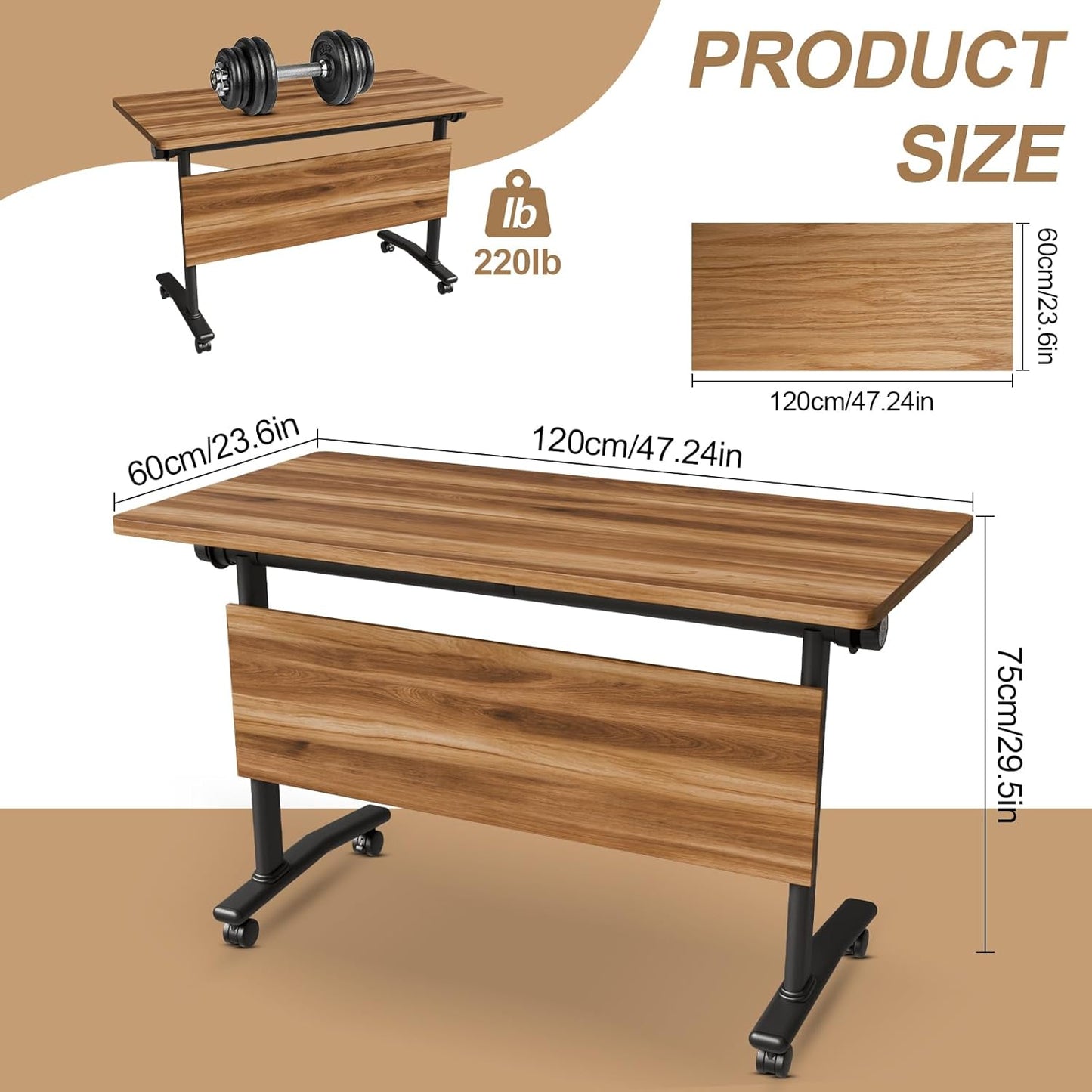 Conference Room Table with Flip-Top Design for Dynamic Meetings, Business Table Computer Desk with Heavy-Duty Frame,Foldable Seminar Meeting Tables for Home Office (4, C, 47.2IN)