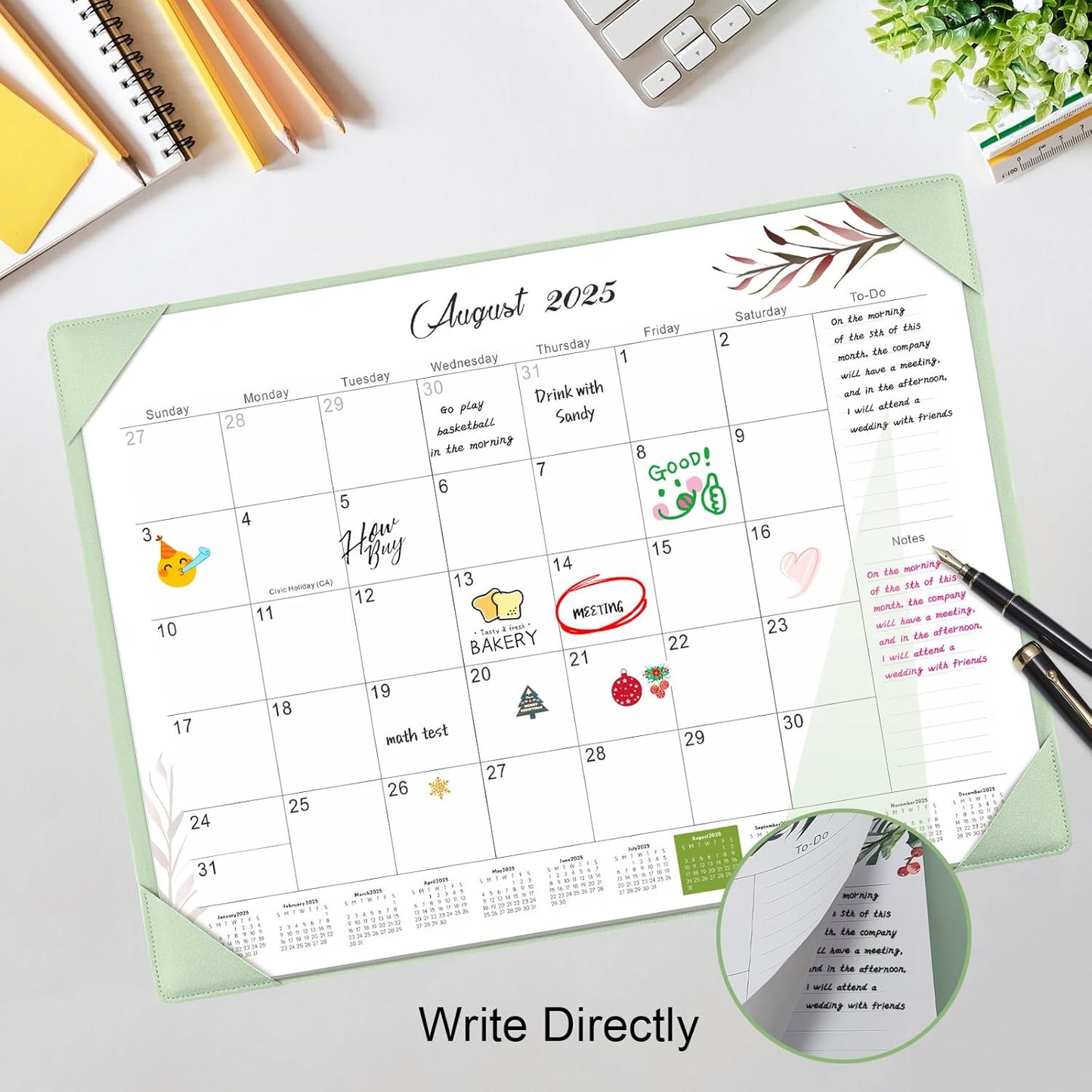 Gannyfer Large Desk Calendar 2025-2026 with Desktop Mat, 22" x 17" Desktop Pad Calendar, 18 Month Table Calendar from July 2025 to Dec 2026, Office Supplies Perfect for Home and Office (Green)