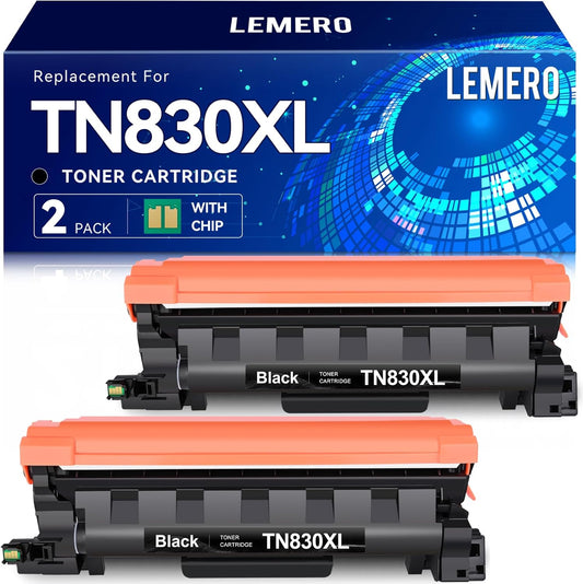 LEMERO Compatible Toner Cartridge Replacement for Brother TN830XL TN830 TN-830 Black High Yield Toner Cartridge Work with DCP-L2640DW HL-L2460DW HL-L2480DW HL-L2405W MFC-L2820DW Printer 830XL 2-Black