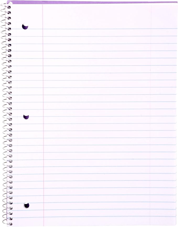 Mintra Office Spiral Notebooks - 1 Subject, Poly Cover, 70 Sheets, WIDE Ruled, 8in x 10in, Bulk Pack, Primary Color Waterproof Covers, Set of 6 - for School, Office, Business, Professional (04658)