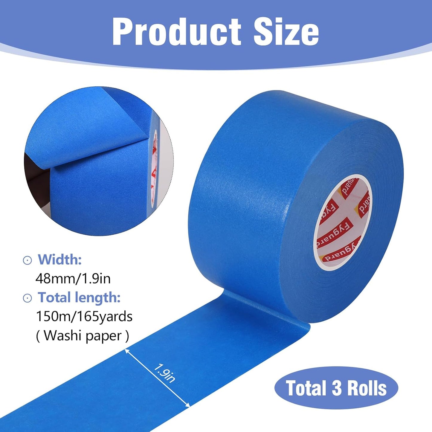 Blue Painters Tape 1.89In x 55Yd Painters Tape 3 Rolls Painters Blue Tape for Wall Masking Edge Treatment Packing DIY Crafts, Home Use