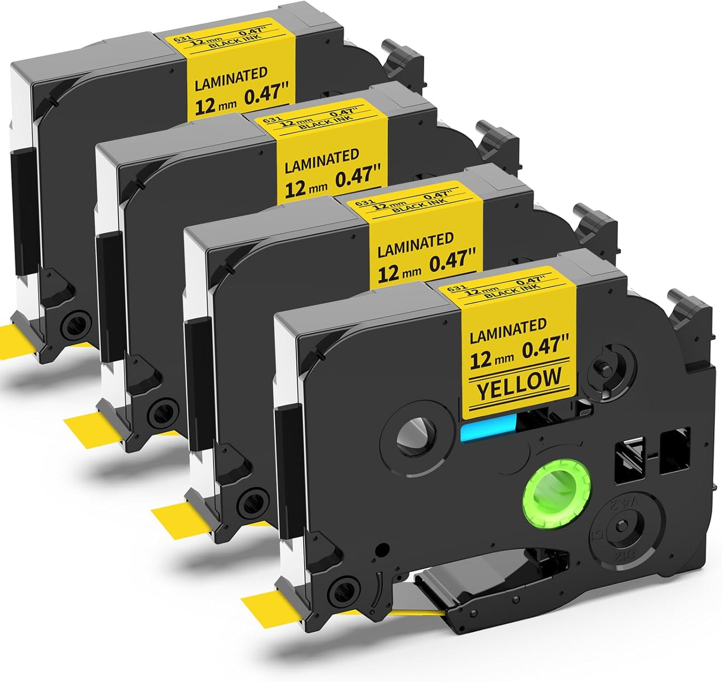 Labelife TZe-631 Label Tape 12mm Yellow Replace for Brother TZe TZ Tape 12mm 0.47 Laminated Yellow TZe631 TZ-631 P Touch Label Maker Tape for Ptouch PT-D210 PT-D220 PT-H110 D600 D400, 4-Pack