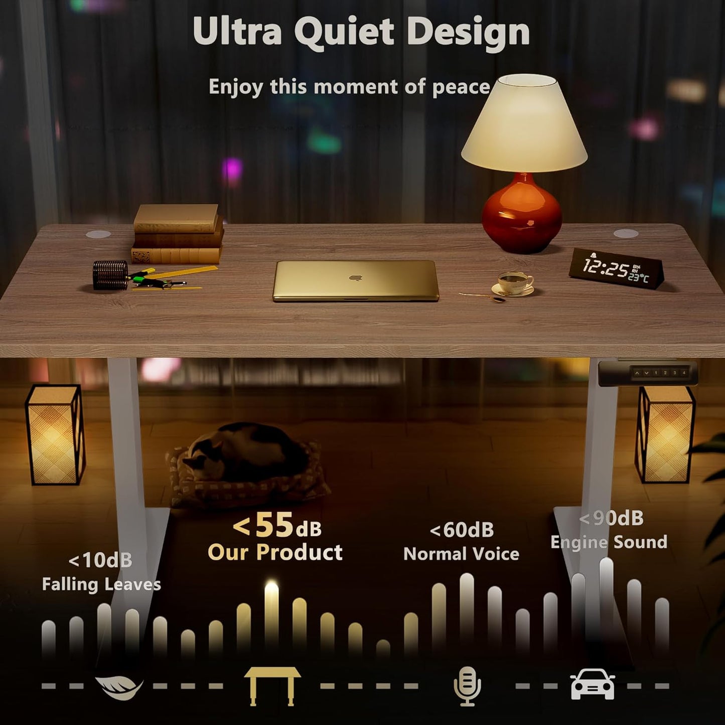 Himimi Electric Standing Desk 48 x 24 inch for Home Office,Sit-Stand Adjustable Desk with Memory Presets,Height Adjustable Desk for Gaming/Working,Free Hook, Lockable Wheels,Oak