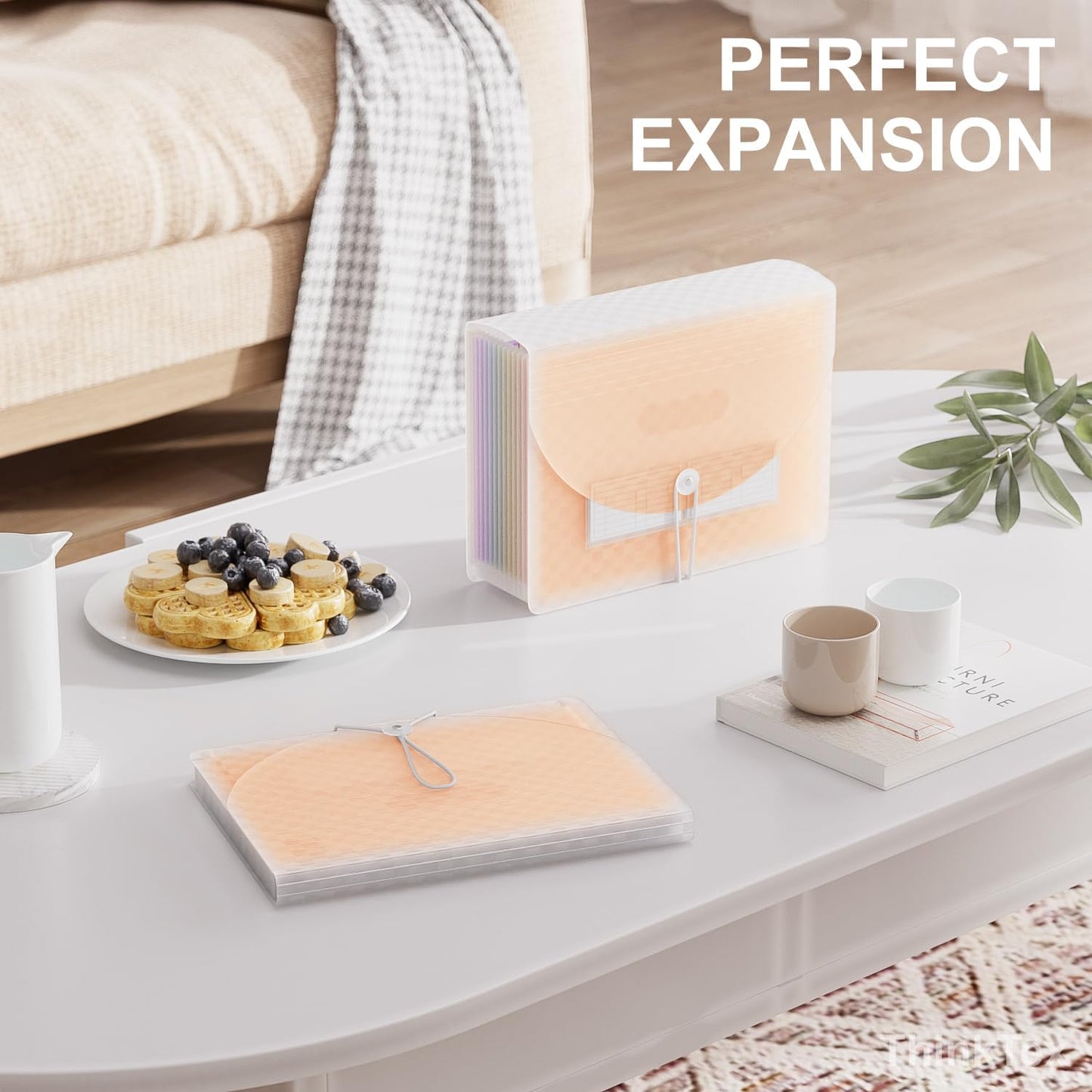 ThinkTex Accordion File Organizer, 12 - Pocket Expanding File Folders for Paper Receipts, Bills&Taxes Organizer, Letter/A4 Size Document Holder for School, Office, Home with Colorful tabs-Orange