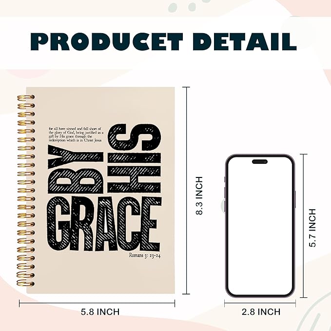 BearCake Christian Notebook Journal, Christian Gifts for Women, By His Grace Scripture Prayer Journal for Women, Bible Journaling Neutral Hardcover Spiral Notebook 5.5x8.3