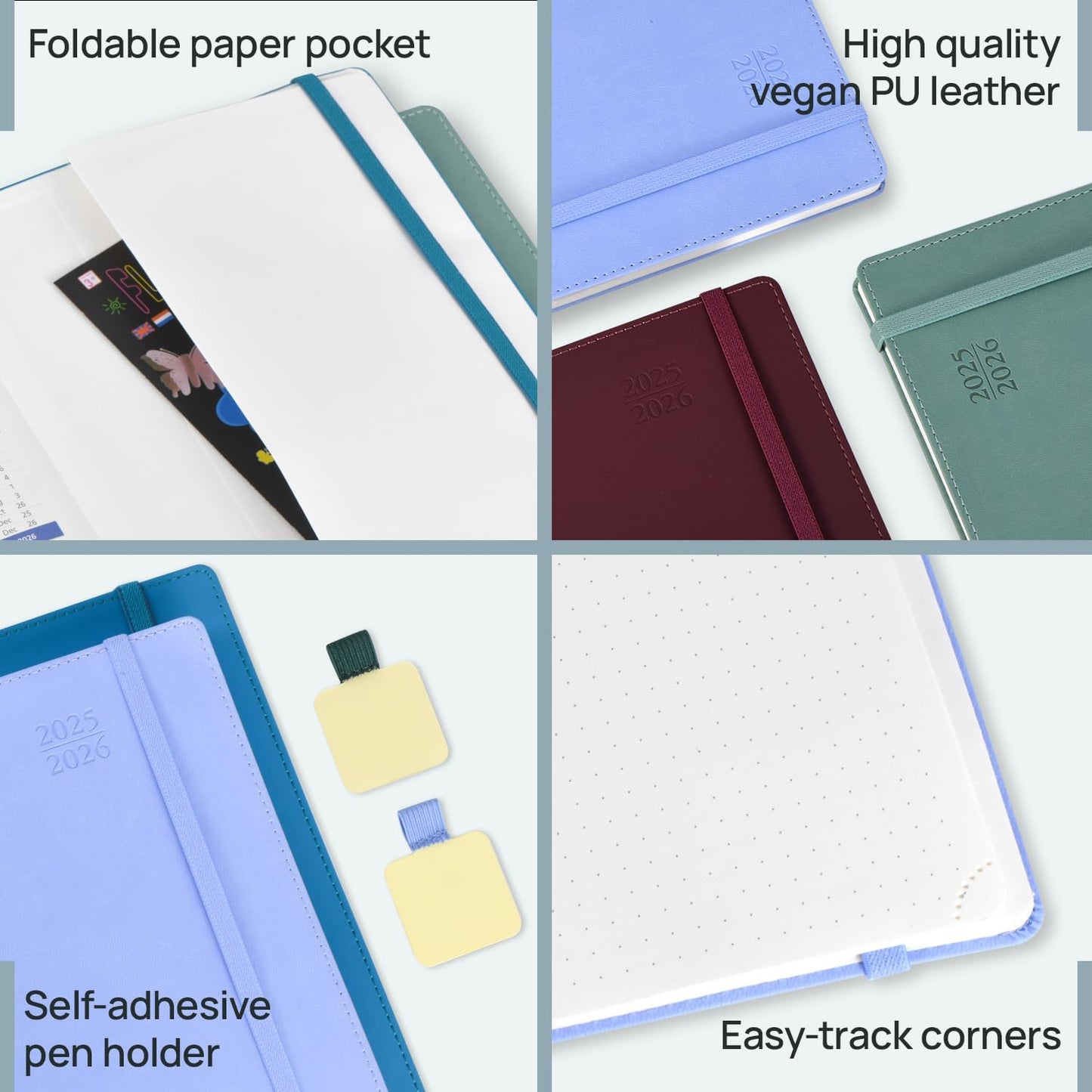 POPRUN Weekly Planner 2025-2026, 7.25'' x 8.5'', 15-Minute Hourly Appointment Book (July 2025-June 2026) with PU Leather Softcover, Monthly Tabs, Inner Pocket - Pacific Green