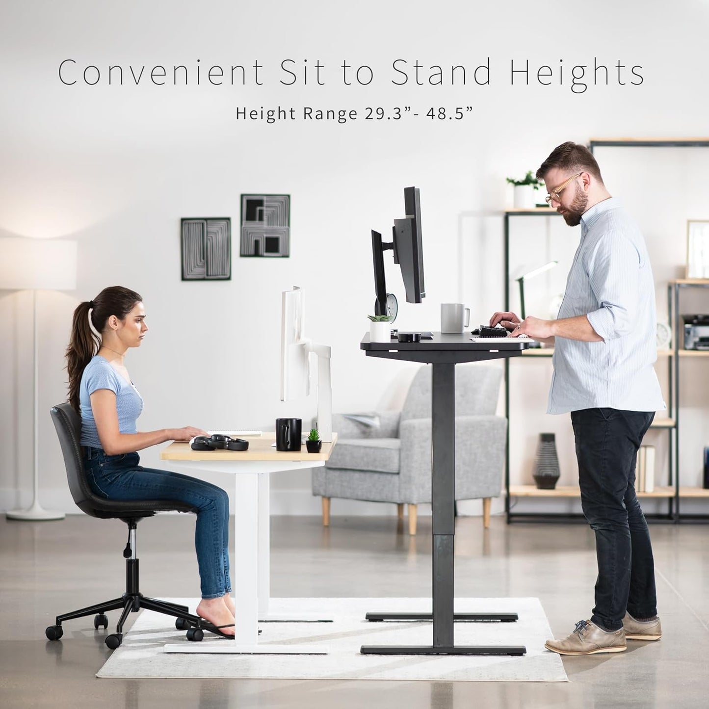VIVO Electric 43 x 24 in Standing Desk, Memory Height Adjustment, 1B Series, One-Piece White Top, Gray Frame, DESK-KIT-1G4W