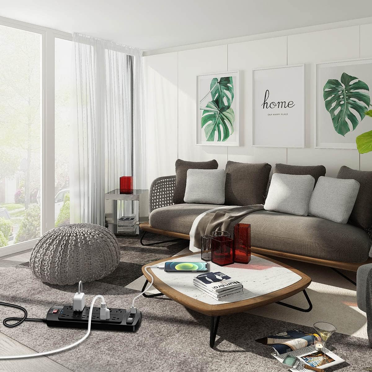 Power Strip, Tcstei Surge Protector with 12 Outlets and 4 USB Ports, 6 Feet Extension Cord (1875W/15A) for for Home, Office, Dorm Essentials, 2700 Joules, ETL Listed, (Black)