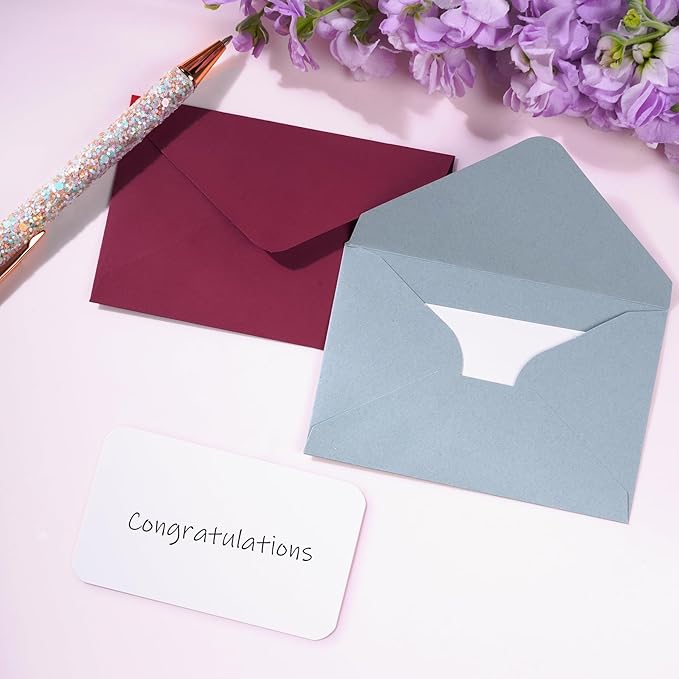 jiebor 100 Sets Small Envelopes with Small Blank Gift Business Card Wedding Invitation Pocket Envelopes for Graduations Wedding Shower Holiday 4.37 x 2.91 Inch Light Color