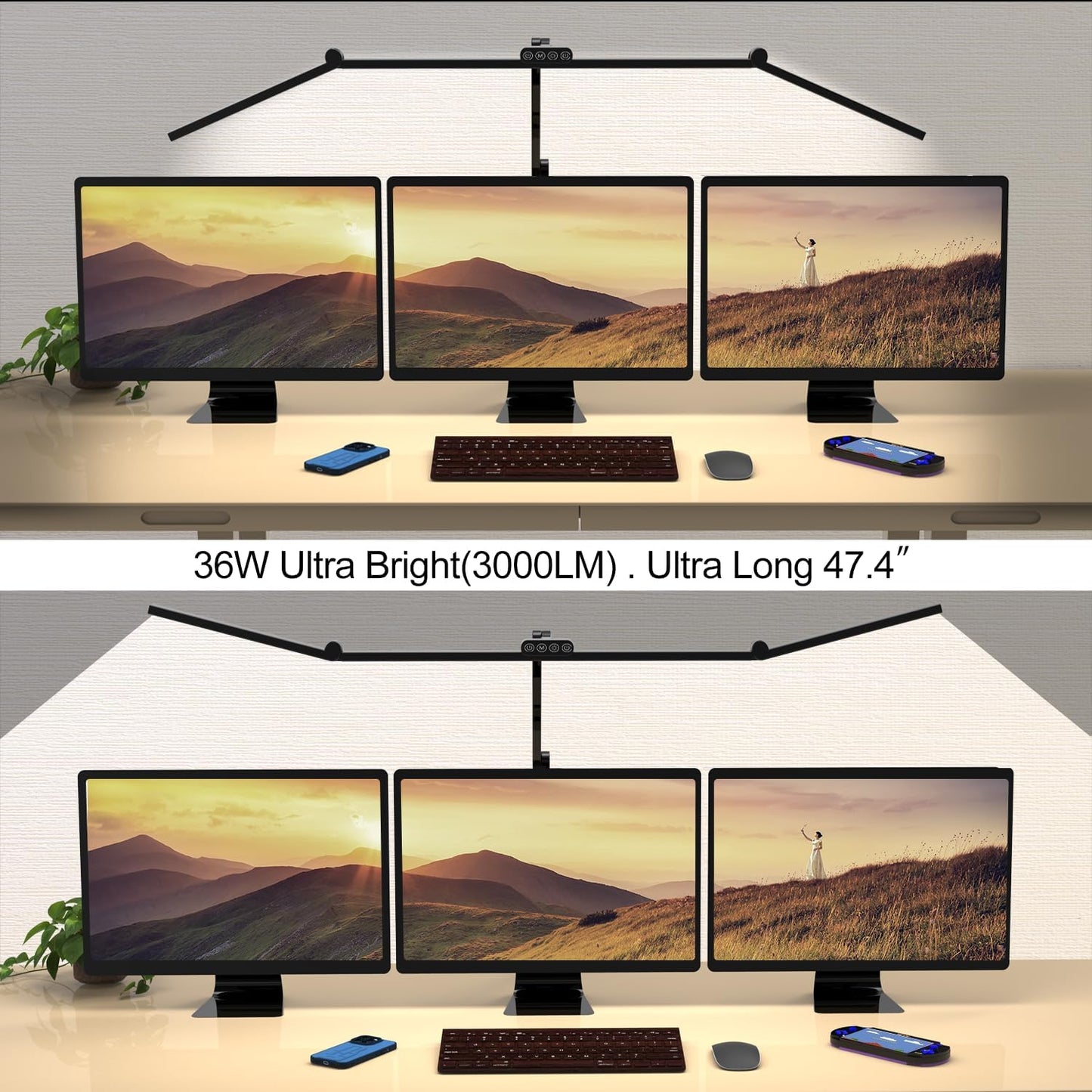 Micomlan 36W Bright Led Desk Lamp with Clamp, 47 Inches Long Architect Desk Lamp Home Office, Dimmable Table Light with Remote Adjustable Monitor Light Bar Tall Office Lighting for Computer Desktop