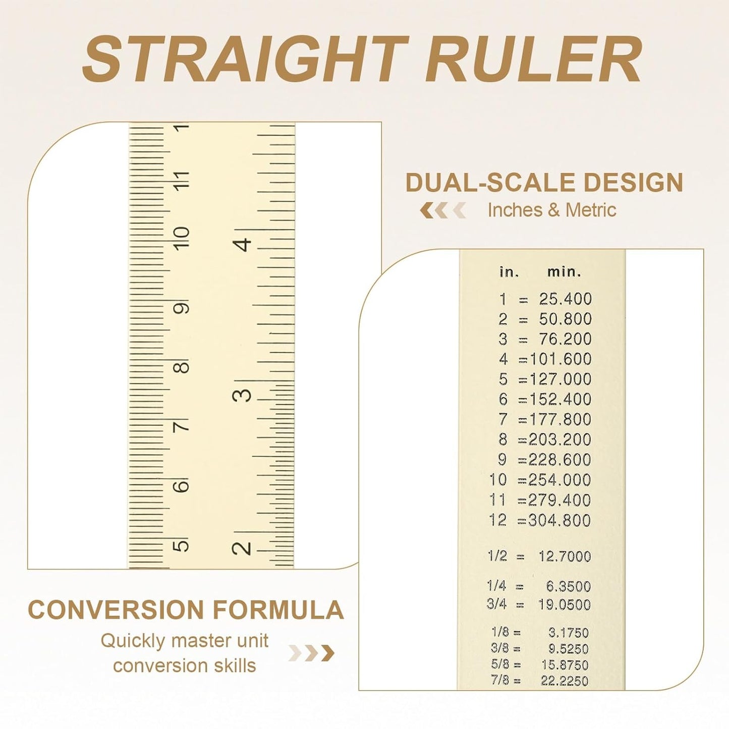 HARFINGTON 6pcs Metal Straight Ruler 15cm Metric SAE Aluminum Alloy Measuring Rulers Scale Tool with Hole for Measure Study Reading Classroom Office, White