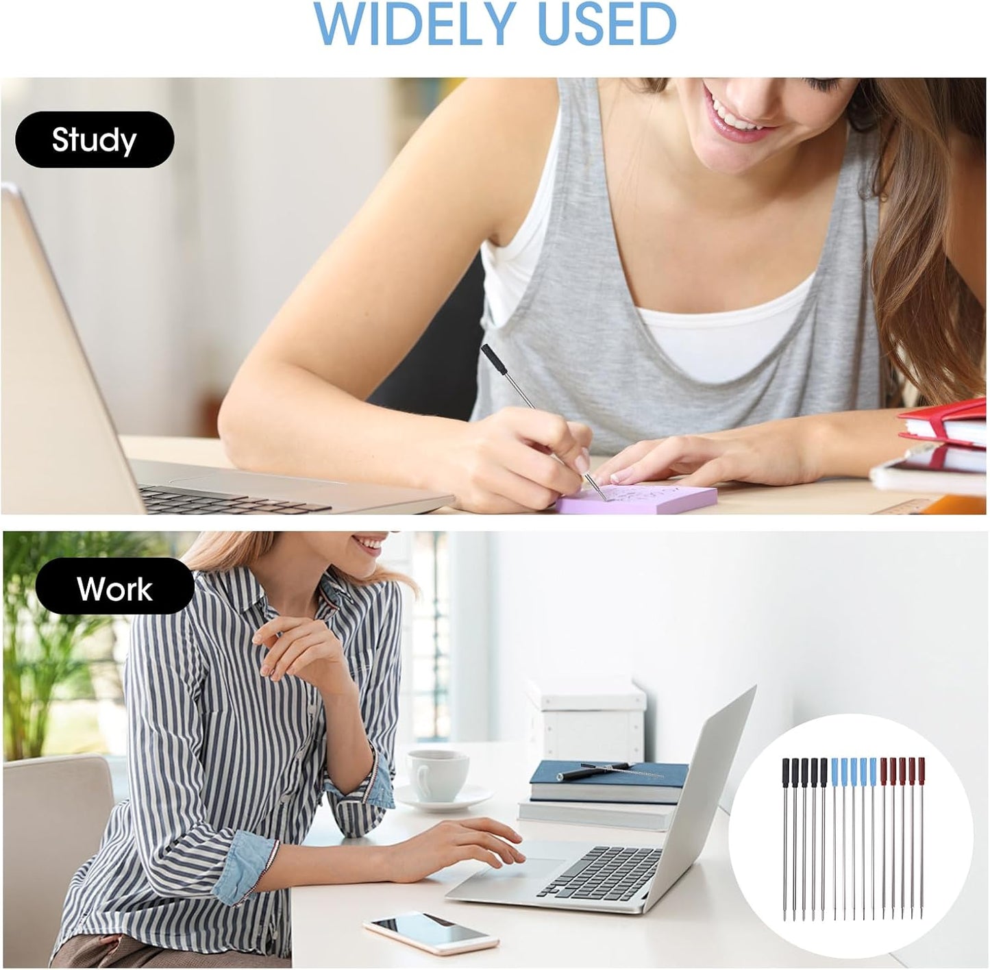 0.7 mm Ballpoint Ink Twist Pen Refills, 15 Pcs Medium Point Metal Smooth Writing Replaceable Ink Refill, Stationery Compatible for Cross Ballpoint Replacement (4.6in M) (Black+Red+Blue, 15)