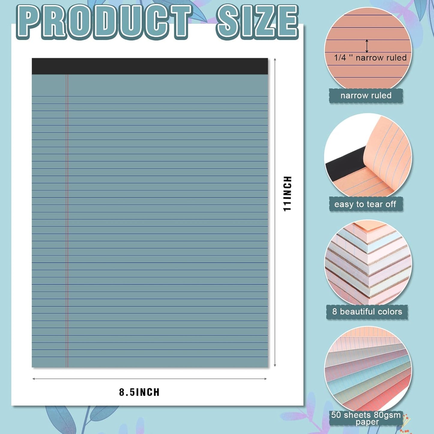 Fuutreo 8 Pcs 8.5'' x 11'' Colored Legal Pad Writing Pads Narrow Ruled 50 Sheets Per Notepad Perforated Writing Notepad Office Supplies for College Office Business (Vintage Color)