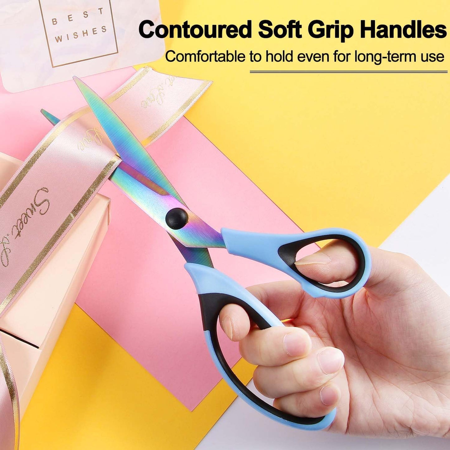 Scissors All Purpose, Sharp Titanium Blades Shears, Rubber Comfort Grip Handle, Multipurpose scissors 3 pack, Great for Office, Fabric, Craft, Sewing, Arts, School and Home Supplies, Black&Blue