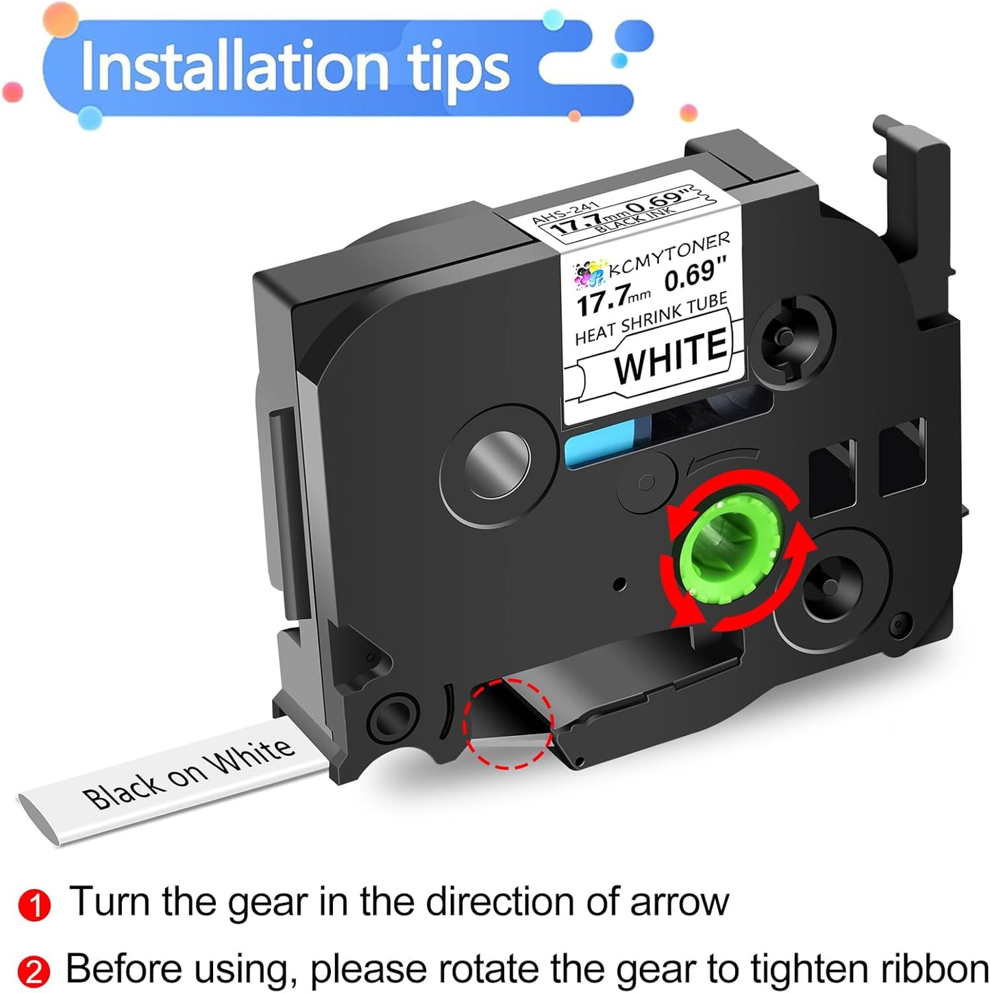 HSE241 HSE-241 HS-241 Heat Shrink Tubes Label Tape 3/4" (17.7mm) x 4.92 ft Compatible for PTD400 D600 PTH300 PTE300 PTE500 PT-E550W E800W PTP700 PTP750WVP, Black on White, 2 Pack