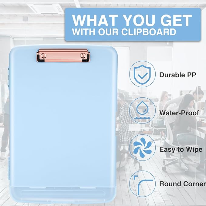 Sooez Clipboard with Storage, High Capacity Nursing Clipboard with Pen Holder, Clip Boards 8.5x11 with Storage, Low-Profile Clip, Lightweight Plastic Clipboard for Teachers, Lawers, Office Workers