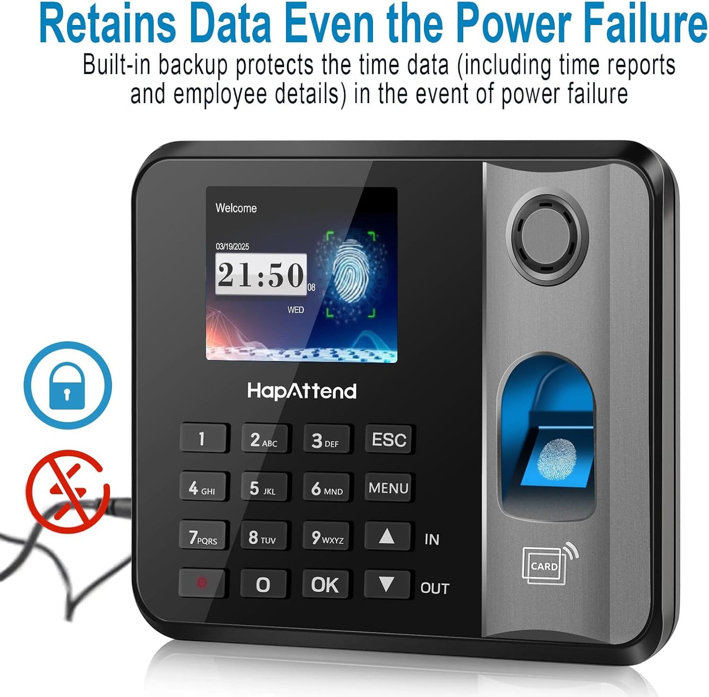 Time Clock - Fingerprint Time Clocks for Employees Small Business Automatic Calculate Hours, H1 Standalone Offline Biometric Clock in Machine for Employees with 5 RFID Cards (0 Monthly Fees)