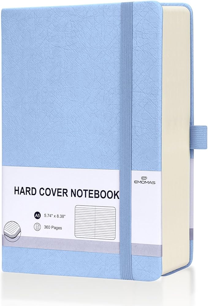 Lined Journal Notebook, 360 Numbered Pages(With page number), Thick Journal for Writing A5 College Ruled Notebook, 100gsm Lined Paper, Leather Hardcover, 5.75'' X 8.38''-1 Pack, Sky Blue