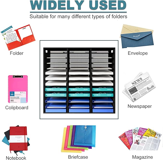 Mail Sorter Adjustable Countertop Mail Holder, Heavy Duty Literature Organizer, Student Mailbox for Classroom, Desktop Bill Paper Organizer for Office Home School, 36 Compartments, Black