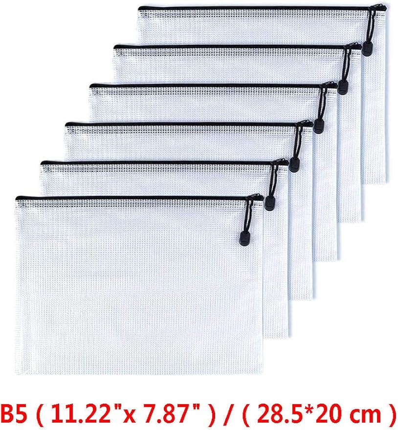 Oaimyy-B5(7"x 11",12 Pcs) Plastic Mesh Zipper Pouch Document Folders Bag & Zip File Folders for School Office Supplies, Travel,Puzzles Games Organizing Storage-Black