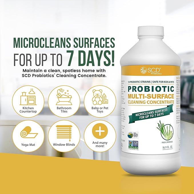 USDA Biobased Probiotic Cleaner, Microcleans Surfaces for Up to 7 Days, Ultra Concentated Multi Surface Cleaning Concentrate with Postbiotics, Lemongrass – 17 Fl Oz. (3 Pack)