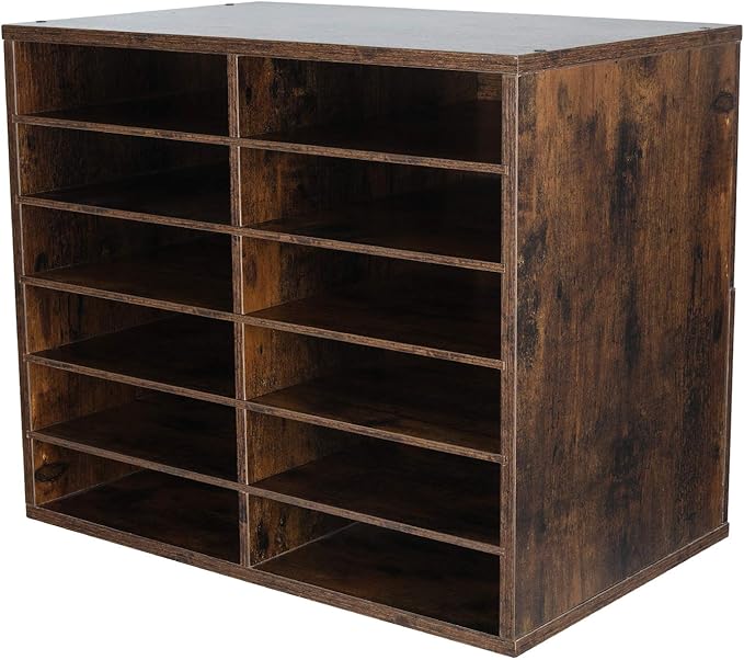 EasyPAG Mail Organizer Countertop, Wood Literature Organizer, Student Classroom Mailbox for School, Desktop Paper Sorter for Office Home, 12 Compartments, Archaize