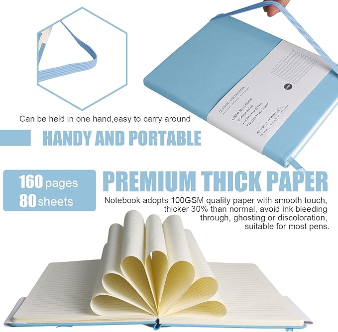 Lined Journal Notebook, (sky blue), 160 Pages, Medium 5.7 inches x 8 inches - 100 gsm Thick Paper, Hardcover