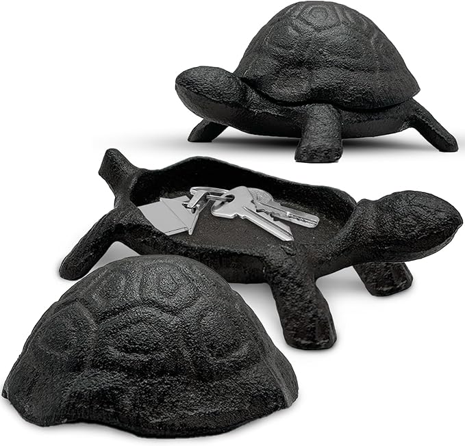 Cast Iron Turtle Key Hider - Outdoor Hidden Key Holder, Decorative Garden Statue, Secret Hiding Spot for Spare Keys, Discreet and Durable Hide-a-Key Solution, Ideal for Home, Yard, and Patio