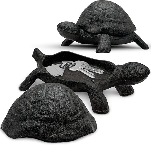 Cast Iron Turtle Key Hider - Outdoor Hidden Key Holder, Decorative Garden Statue, Secret Hiding Spot for Spare Keys, Discreet and Durable Hide-a-Key Solution, Ideal for Home, Yard, and Patio