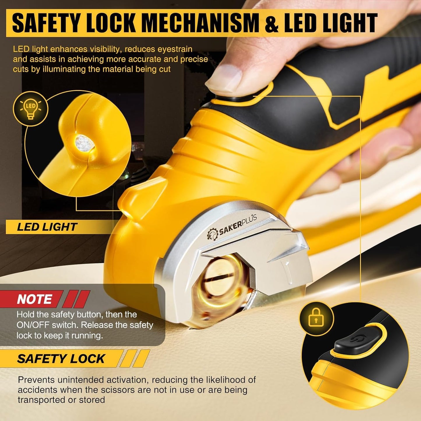 Cordless Electric Scissors, 4V Cardboard Cutter, Box Cutter - 2 Blades, 1 Storage Bag, Safety Lock & LED Light, Rechargeable Power Rotary Cutter for Box Carpet Fabric Plastic Leather