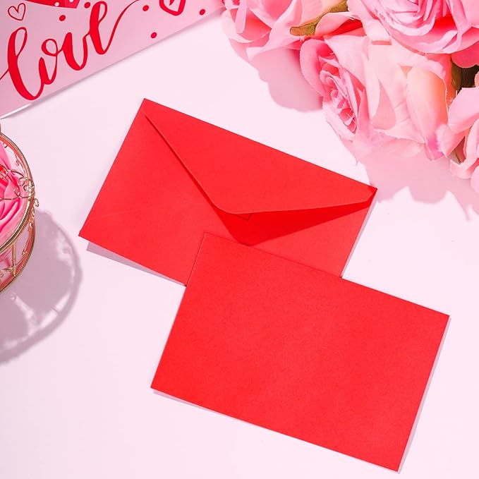 jiebor 100 Sets Small Red Envelopes with Small Blank Gift Business Card Wedding Invitation Pocket Envelopes for Graduations Wedding Shower Holiday Valentines Day 4.37 x 2.91 Inch