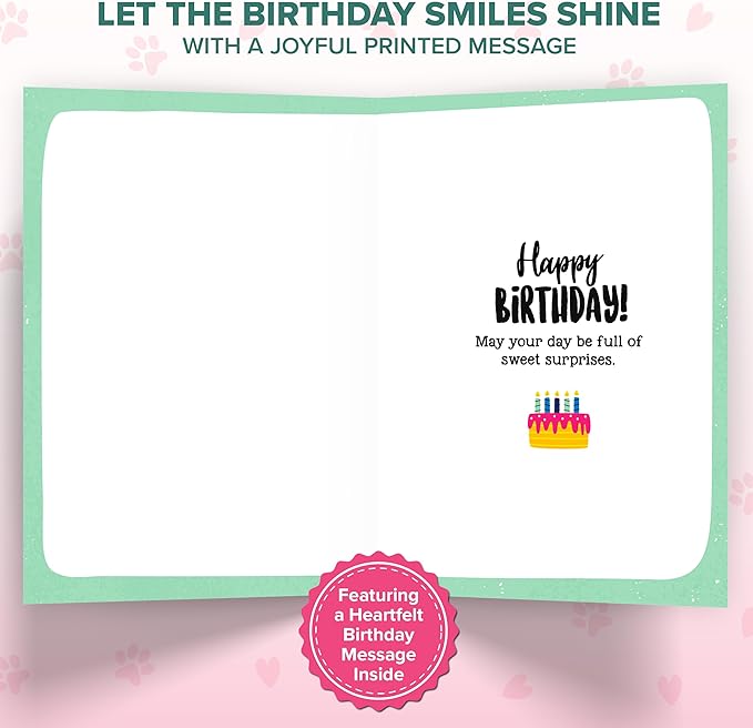 Decorably 5x7in Individual Humorous Dog Birthday Card with Embossed Design, Funny Dog Birthday Cards Set with Envelope and Stickers, with Printed Message Inside