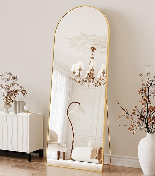 21" x 64"Arched Full Length Mirror - Wall Mounted Floor Mirror- Aluminum Alloy Frame Full Body Mirror for Bathroom Living Room Bedroom and Entryway Gold