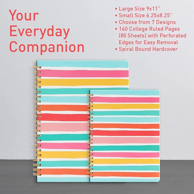 Sweetzer & Orange S&O Cute Spiral Notebooks - College Ruled Spiral Notebook with Pockets - Hardcover Notebook for Women - Cute Notebooks for School & Journal - 80 Double-Sided Pages, 6.25" x 8.25”