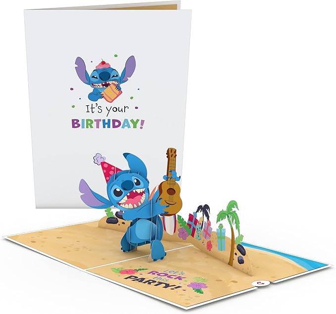 Lovepop Happy Birthday Pop-Up Card for Her and Him- 3D Disney Birthday Greeting Cards for Boys, Girls, Men, Women - It's Your Birthday - 5" x 7" Stitch Card - Blank Note Card & Envelope Included