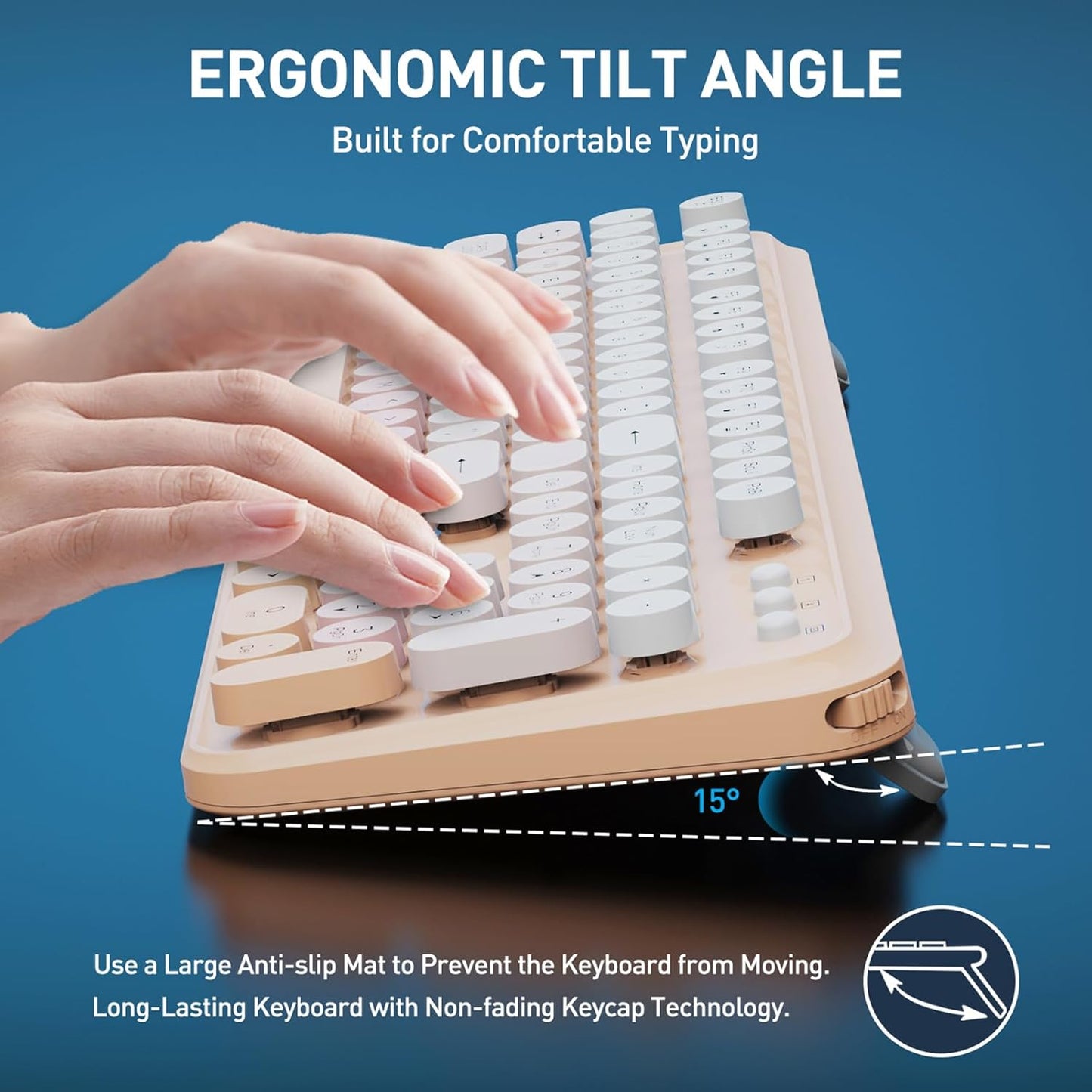 FOPETT 2.4GHz Wireless Keyboard and Mouse Set with Switch Button - Full-Size Keyboard - Compatible for Windows/Laptop/PC/Notebook/Smart TV and More - Pink